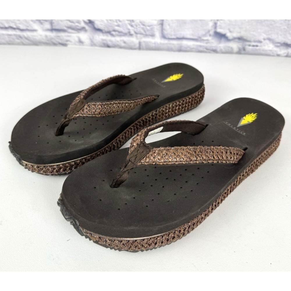 Volatile Palau Sz‎ 9 Raffia Woven Flip Flop Platform Sandals Dark Brown